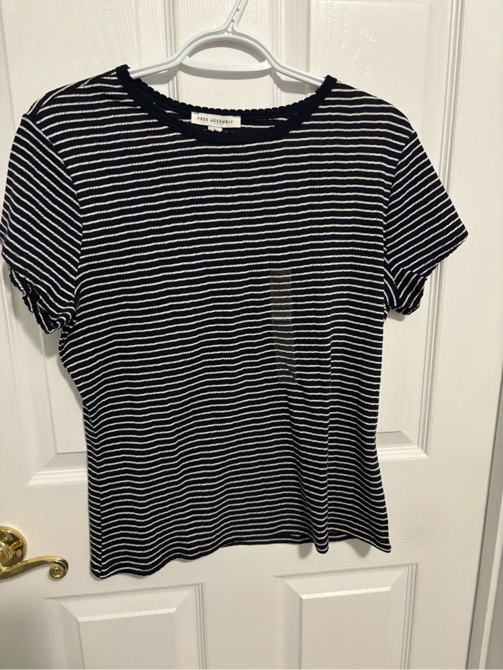 Free Assembly Black & White Striped Short-Sleeve Crew Tee Cotton blend